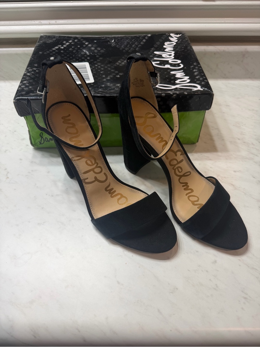 Sam Edelman Yaro Black Suede Ankle Strap Block Heel Sandals 10.5